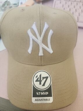 '47 MVP Adjustable New York Baseball Cap - Tan with White NY Logo